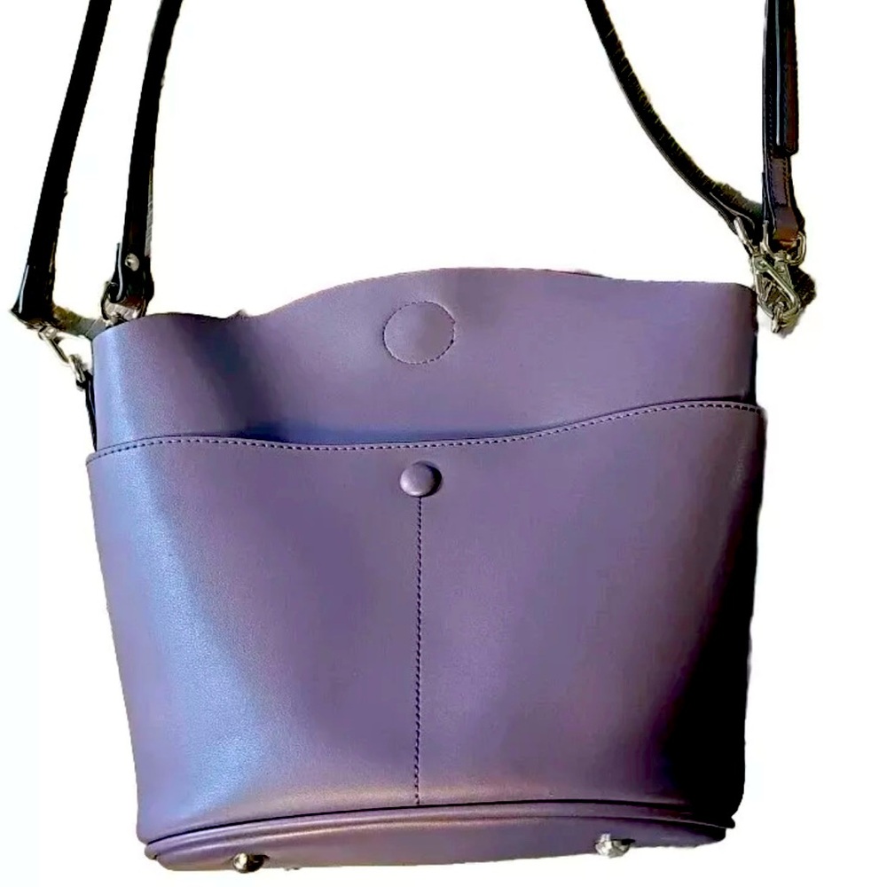 S-ZONE  Leather Bag Handbag Shoulder Purse Bucket Bag Purple